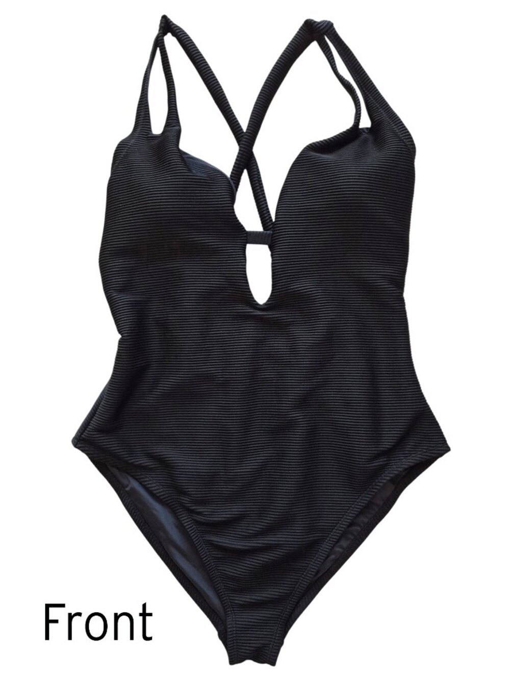 BCBG Paris Like New Adjustable Tie Back Keyhole One Piece Swimsuit Ribbed 2XL - Picture 3 of 16